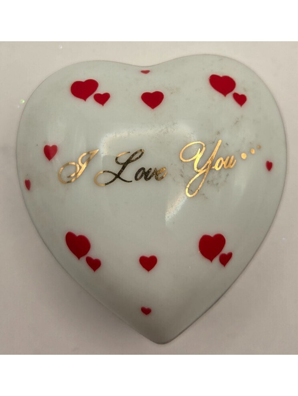 Lefton Heart Trinket Box I Love You Japan Porcelain Red Hearts Gold Trim